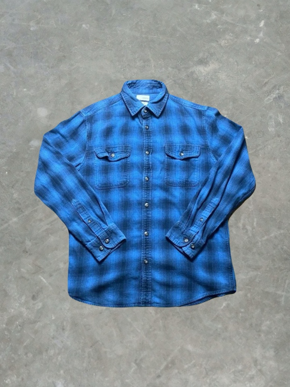 ☀️ Sonoma Goods For Life Plaid Blue/Black Flannel Shirt Mens Size M Button Down